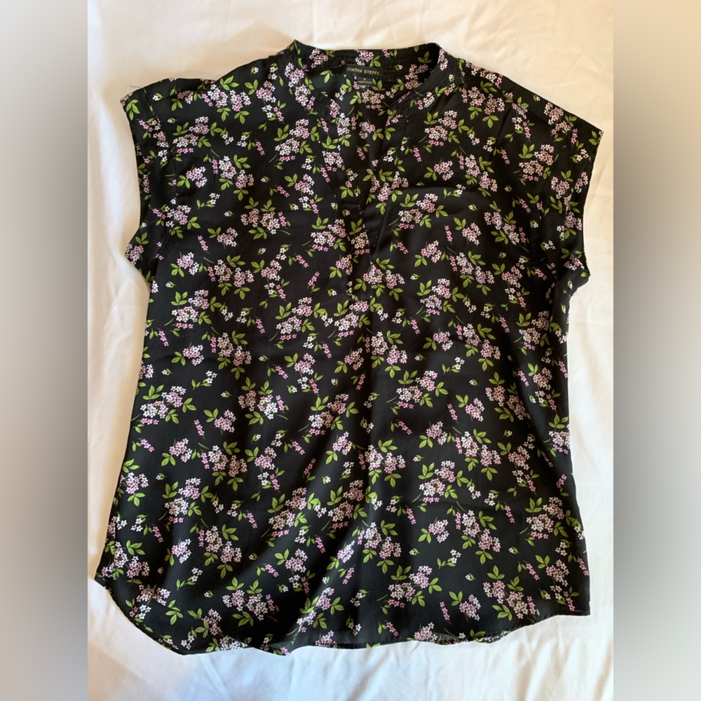 Cynthia Steffe Black Floral Shirt